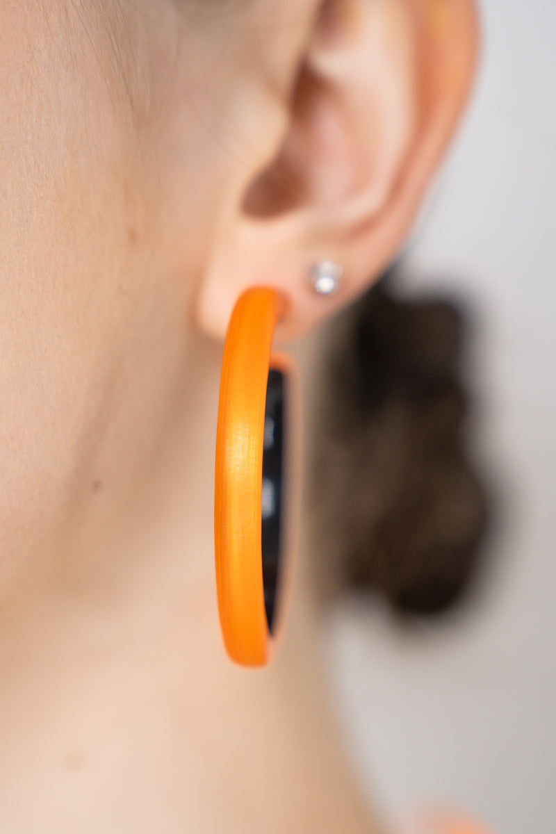 Alexis Bittar Skinny Lucite Hoop Earrings in Neon Orange