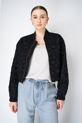 Lunatica Milano Jacquard Cropped Bomber Jacket Circle Embossed Print in Black