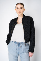 Lunatica Milano Jacquard Cropped Bomber Jacket Circle Embossed Print in Black