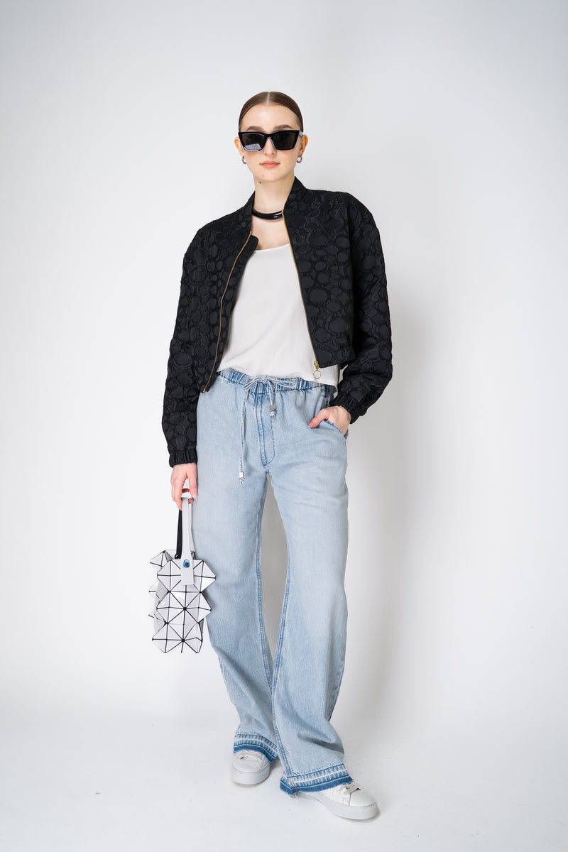 Lunatica Milano Jacquard Cropped Bomber Jacket Circle Embossed Print in Black