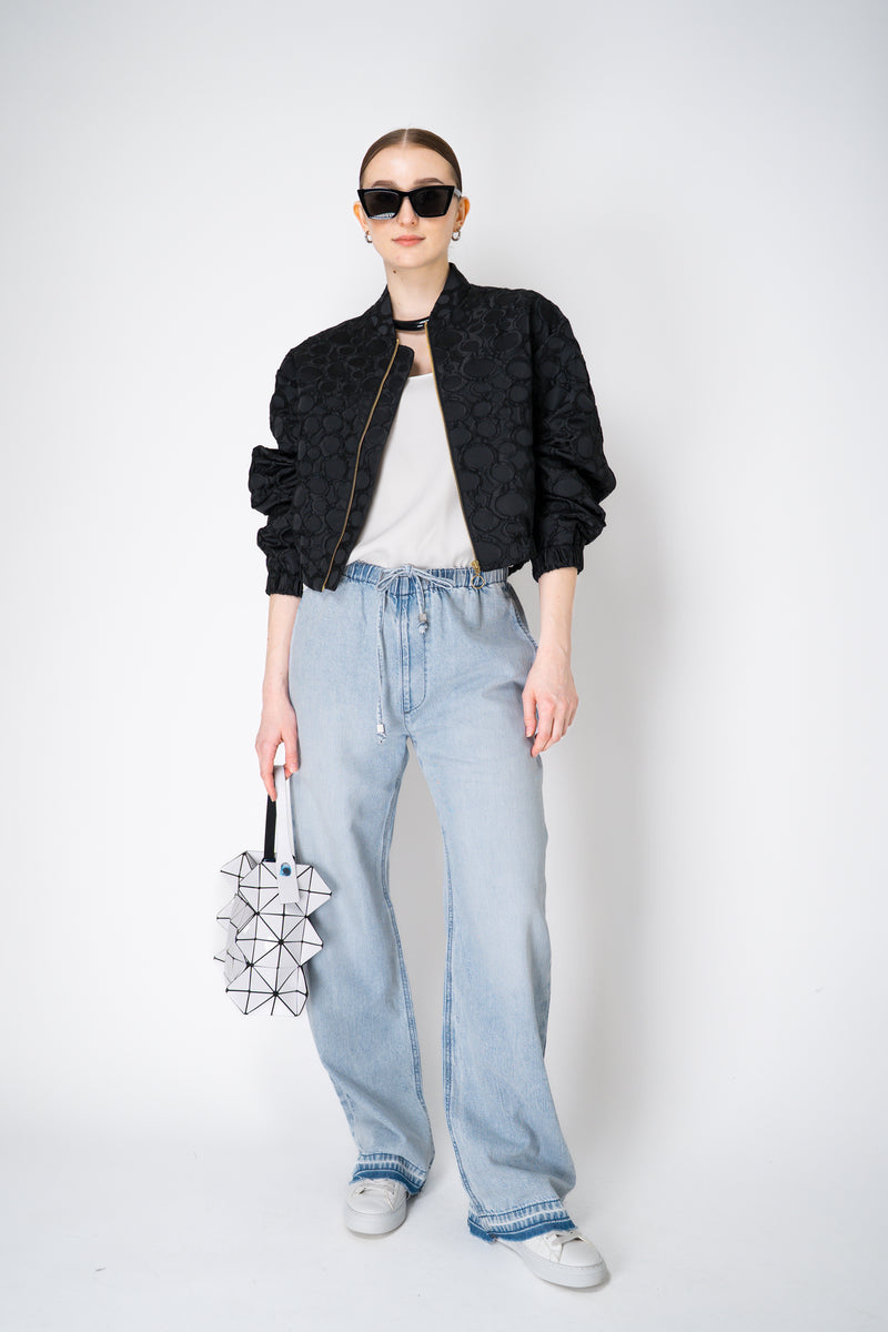 Lunatica Milano Jacquard Cropped Bomber Jacket Circle Embossed Print in Black