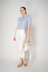 Balmain 4-Pocket Short Sleeve Knitted Cardigan in Light Blue Vancouver. Shop Online or in Store.