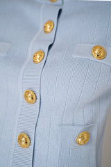 Balmain 4-Pocket Short Sleeve Knitted Cardigan in Light Blue Vancouver. Shop Online or in Store.