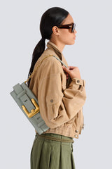 Balmain Anthem Clutch-Calfskin Belted Pouch in Sage Green Vancouver. Shop Online or in Store.