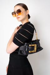 Balmain Anthem Mini-Calfskin Cinched Belted Bag in Black Vancouver. Shop Online or in Store.