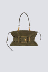 Balmain Anthem Suede Cinched Belted Bag in Olive Green Vancouver. Shop Online or in Store.