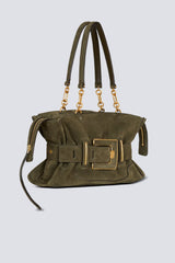 Balmain Anthem Suede Cinched Belted Bag in Olive Green Vancouver. Shop Online or in Store.