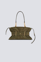 Balmain Anthem Suede Cinched Belted Bag in Olive Green Vancouver. Shop Online or in Store.