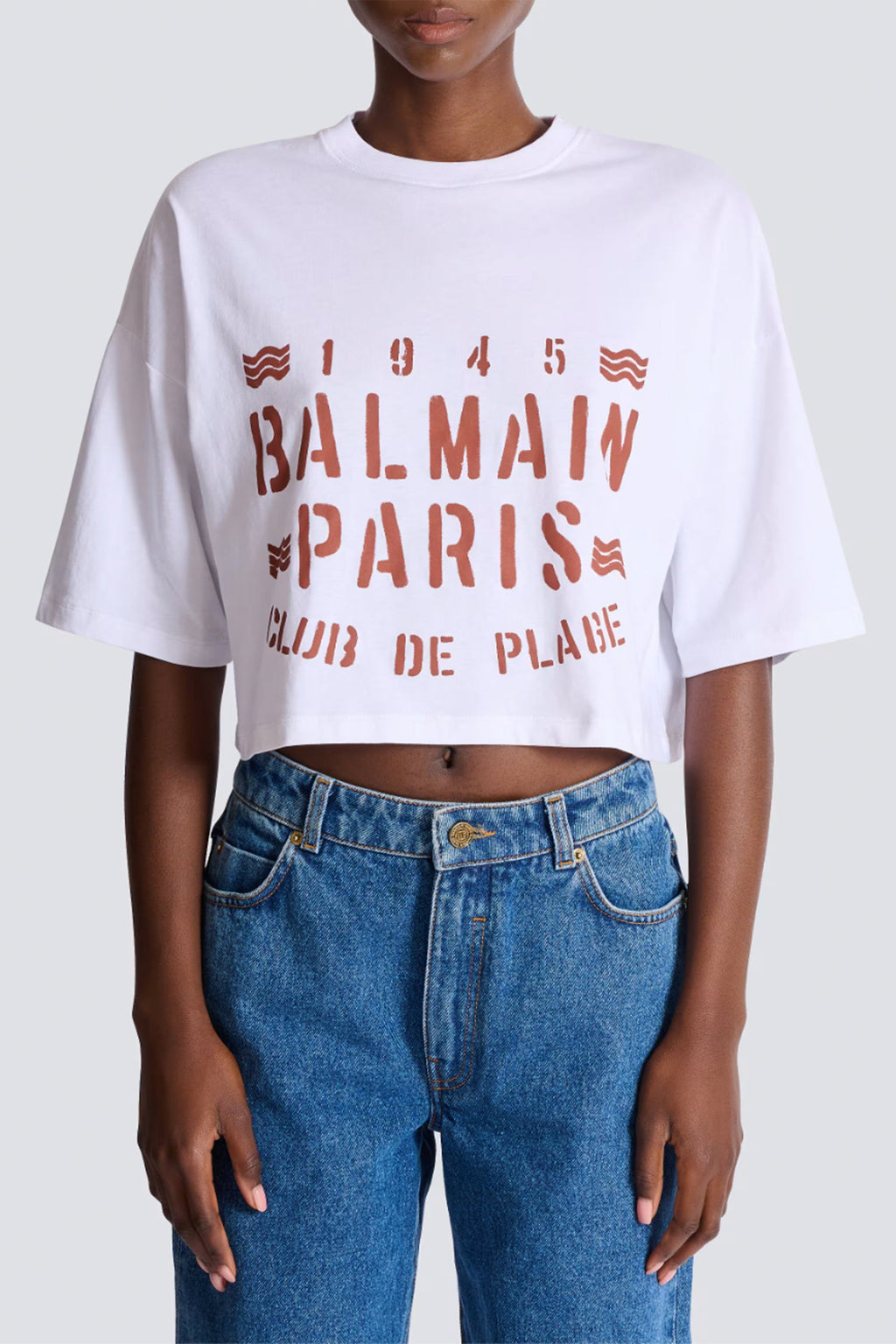 Balmain Balmain Plage Cropped Jersey T-Shirt in White – Ashia Mode