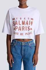 Balmain Balmain Plage Cropped Jersey T-Shirt in White Vancouver. Shop Online or in Store.