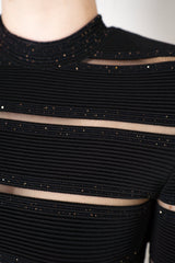 Balmain Balmain Viscose Knit Sequin and Mesh Striped Bodycon Dress in Black Vancouver. Shop Online or in Store.