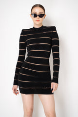 Balmain Balmain Viscose Knit Sequin and Mesh Striped Bodycon Dress in Black Vancouver. Shop Online or in Store.