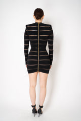 Balmain Balmain Viscose Knit Sequin and Mesh Striped Bodycon Dress in Black Vancouver. Shop Online or in Store.
