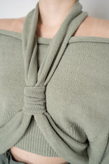 Balmain Batwing Draped Jersey Knit Sweater in Sage Green Vancouver. Shop Online or in Store.