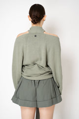 Balmain Batwing Draped Jersey Knit Sweater in Sage Green Vancouver. Shop Online or in Store.