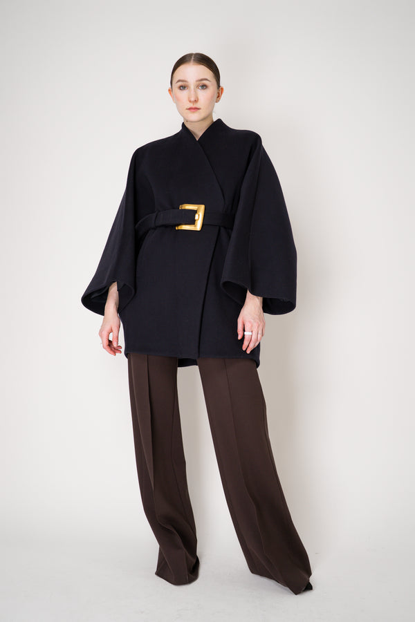Balmain Belted Wool Wrap Coat in Dark Navy Vancouver. Shop Online or in Store.