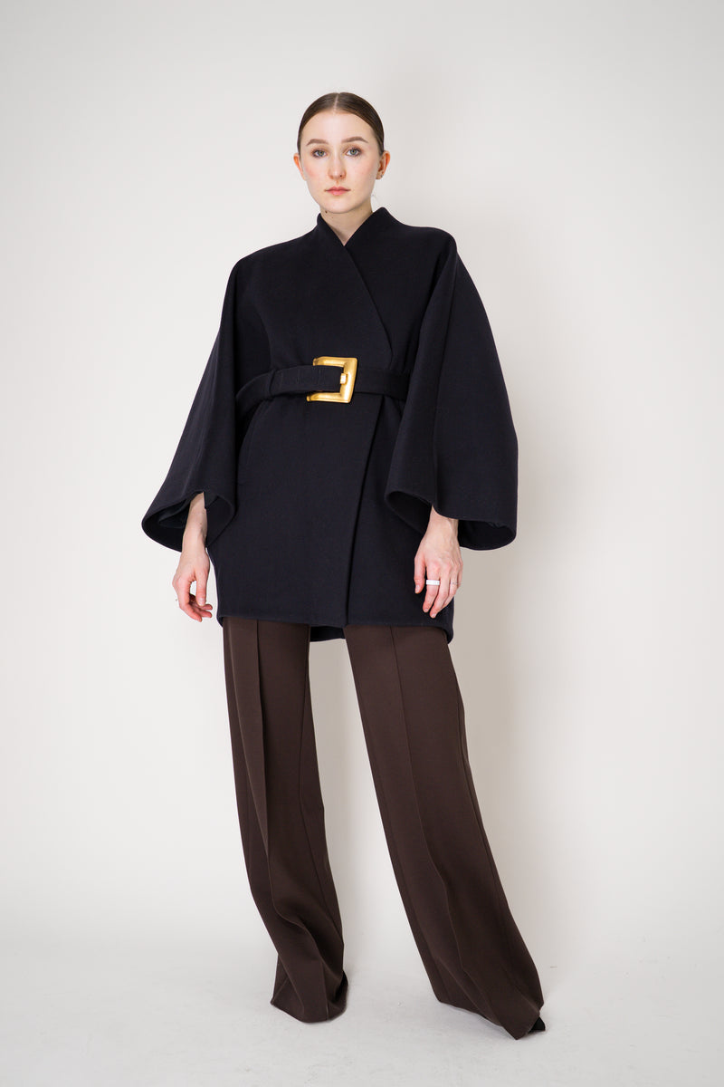 Balmain Belted Wool Wrap Coat in Dark Navy Vancouver. Shop Online or in Store.