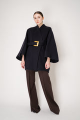 Balmain Belted Wool Wrap Coat in Dark Navy Vancouver. Shop Online or in Store.