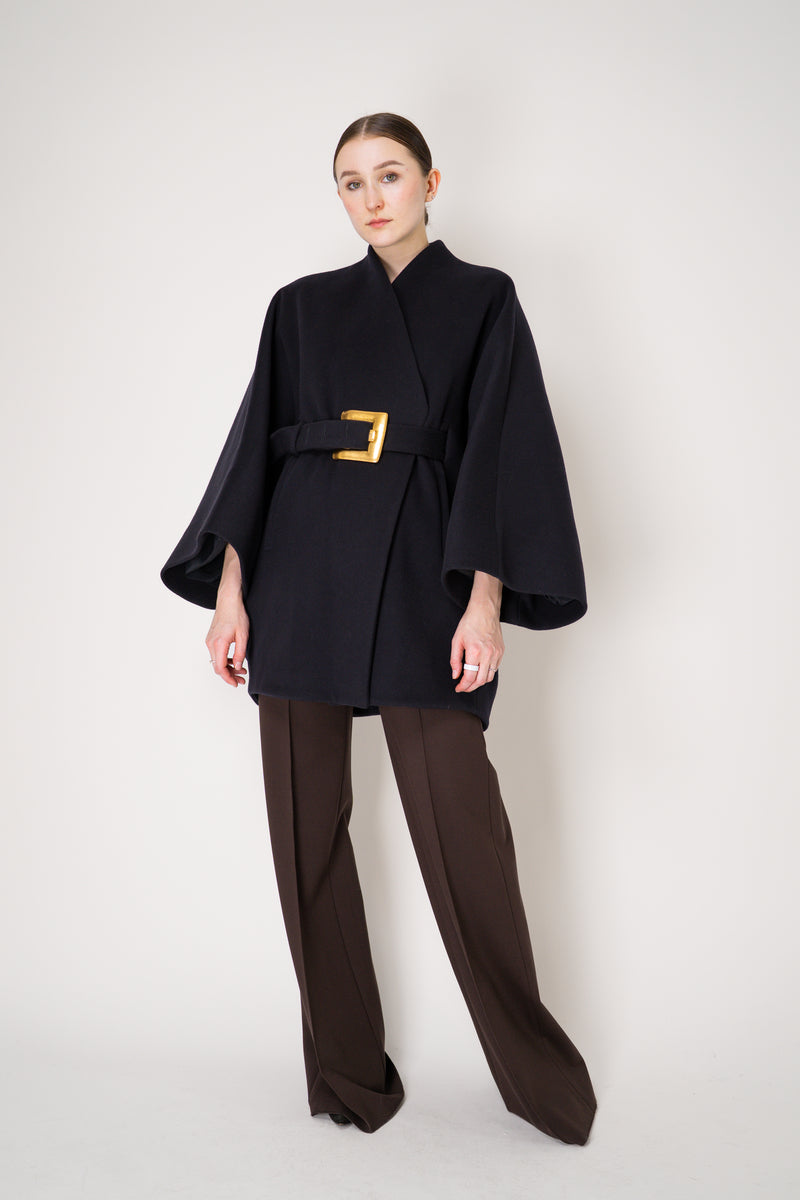 Balmain Belted Wool Wrap Coat in Dark Navy Vancouver. Shop Online or in Store.