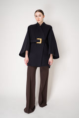 Balmain Belted Wool Wrap Coat in Dark Navy Vancouver. Shop Online or in Store.