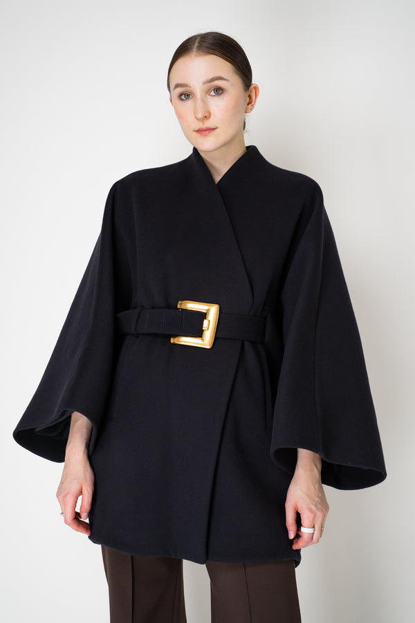 Balmain Belted Wool Wrap Coat in Dark Navy Vancouver. Shop Online or in Store.