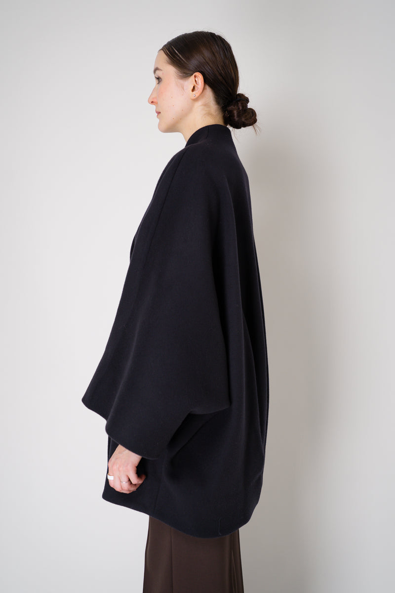 Balmain Belted Wool Wrap Coat in Dark Navy Vancouver. Shop Online or in Store.