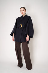 Balmain Belted Wool Wrap Coat in Dark Navy Vancouver. Shop Online or in Store.