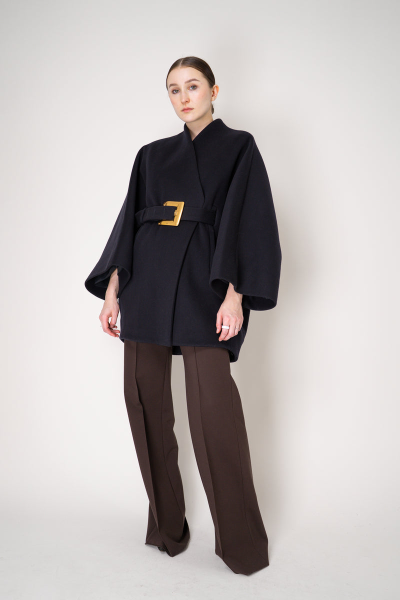 Balmain Belted Wool Wrap Coat in Dark Navy Vancouver. Shop Online or in Store.