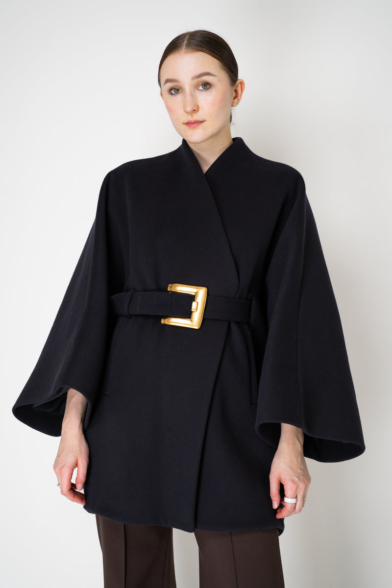 Balmain Belted Wool Wrap Coat in Dark Navy Vancouver. Shop Online or in Store.