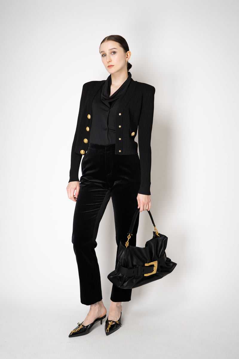 Balmain Bold Shoulder Cropped Knit Cardigan in Black Vancouver. Shop Online or in Store.