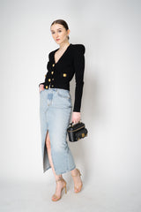 Balmain Bold Shoulder Cropped Knit Cardigan in Black Vancouver. Shop Online or in Store.