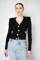 Balmain Bold Shoulder Cropped Knit Cardigan in Black Vancouver. Shop Online or in Store.