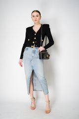 Balmain Bold Shoulder Cropped Knit Cardigan in Black Vancouver. Shop Online or in Store.