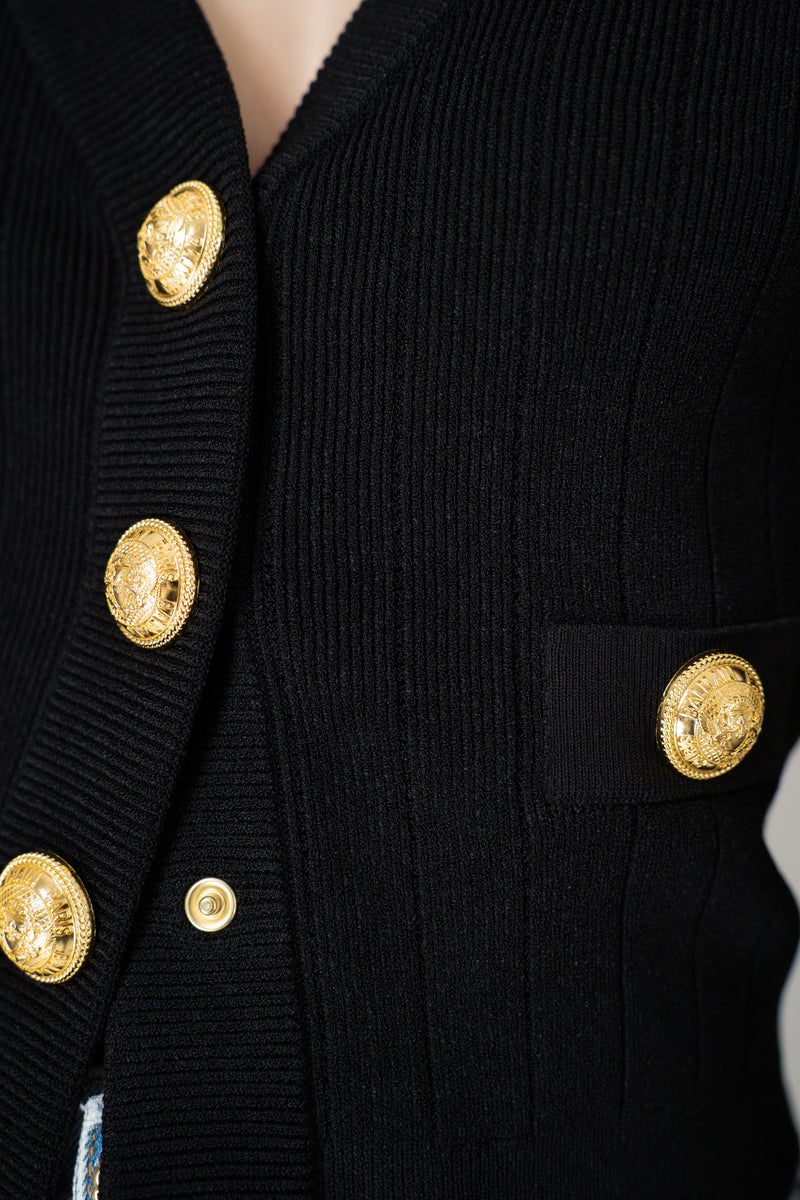 Balmain Bold Shoulder Cropped Knit Cardigan in Black Vancouver. Shop Online or in Store.