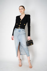 Balmain Bold Shoulder Cropped Knit Cardigan in Black Vancouver. Shop Online or in Store.