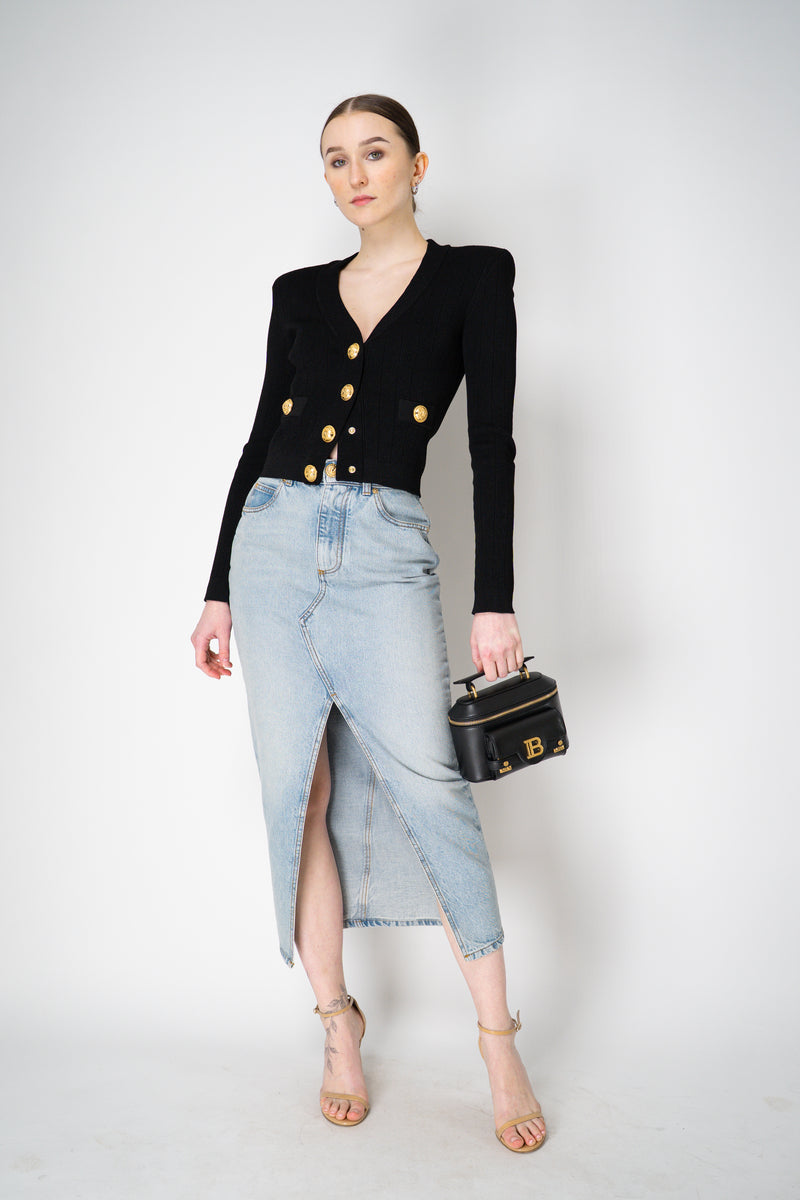 Balmain Bold Shoulder Cropped Knit Cardigan in Black Vancouver. Shop Online or in Store.