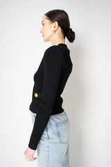 Balmain Bold Shoulder Cropped Knit Cardigan in Black Vancouver. Shop Online or in Store.