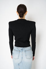 Balmain Bold Shoulder Cropped Knit Cardigan in Black Vancouver. Shop Online or in Store.