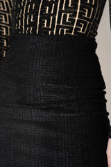 Balmain Bouclette Monogram Knee Length Skirt in Black Vancouver. Shop Online or in Store.