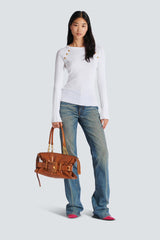 Balmain Calfskin Leather Cinched Belted Anthem Bag in Burnt Orange Vancouver. Shop Online or in Store.