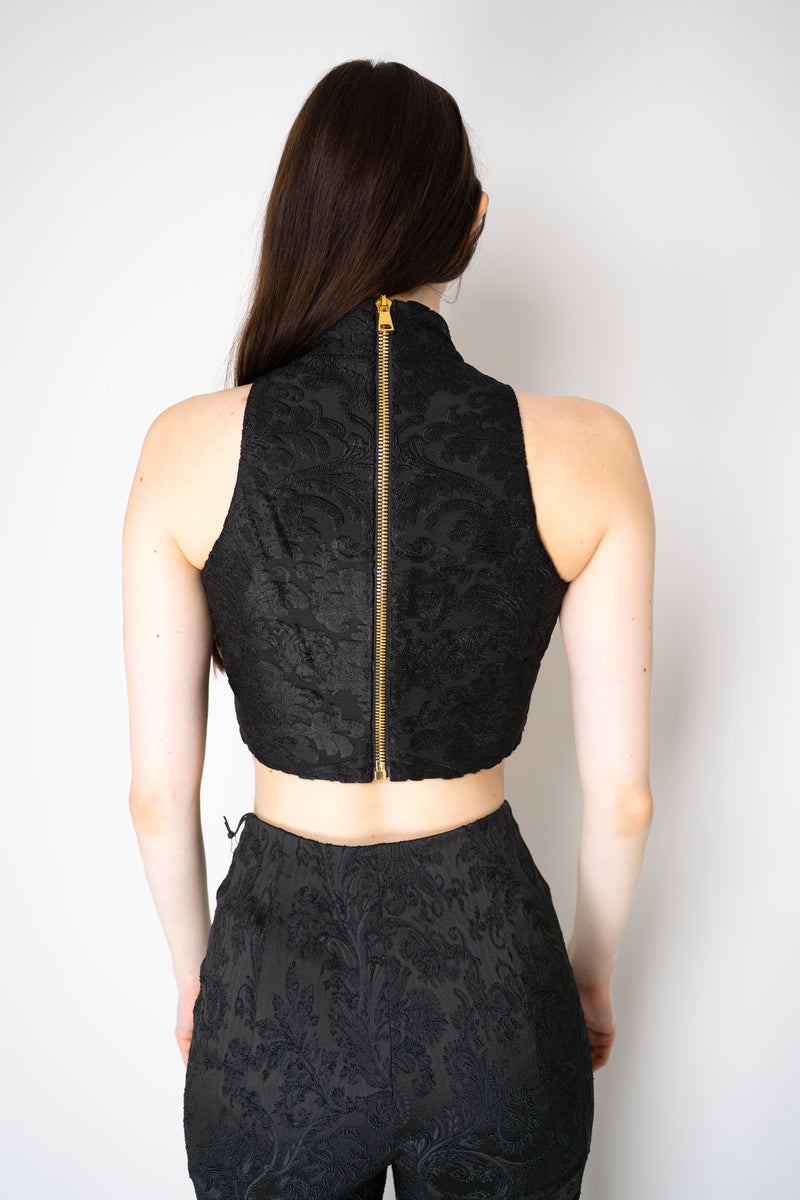 Balmain Cropped Baroque Pattern Halter Top in Black Vancouver. Shop Online or in Store.