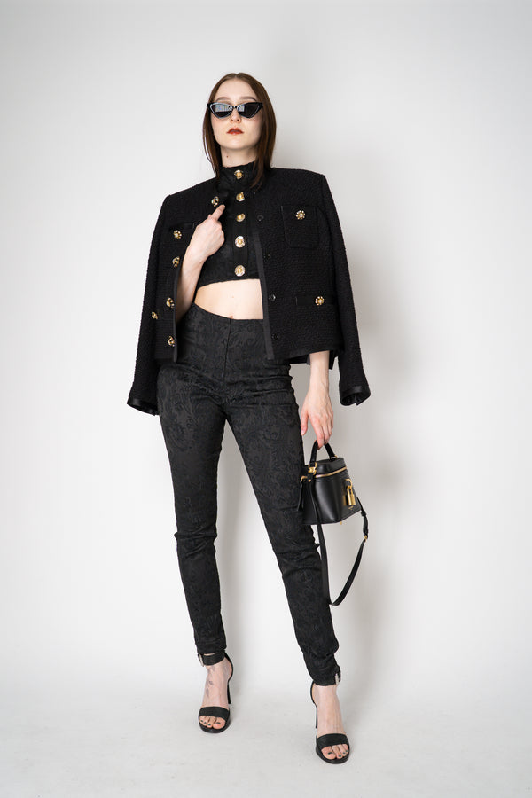 Balmain Cropped Baroque Pattern Halter Top in Black Vancouver. Shop Online or in Store.
