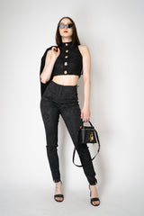 Balmain Cropped Baroque Pattern Halter Top in Black Vancouver. Shop Online or in Store.