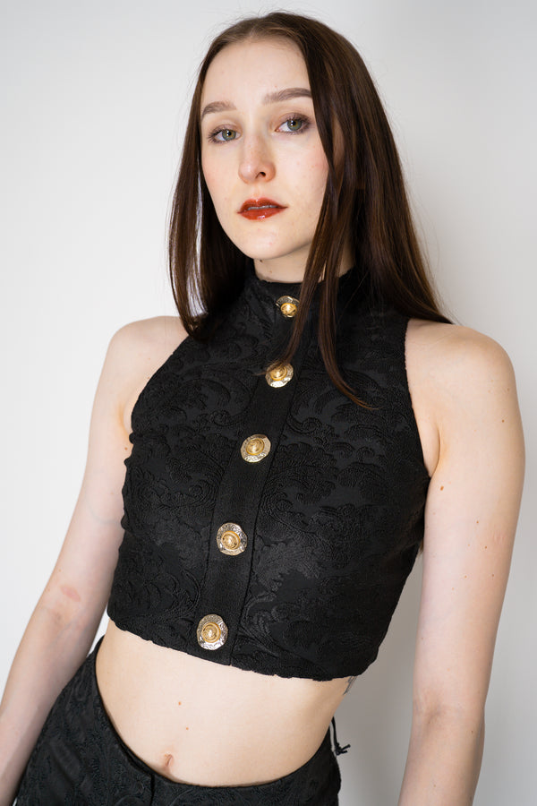 Balmain Cropped Baroque Pattern Halter Top in Black Vancouver. Shop Online or in Store.
