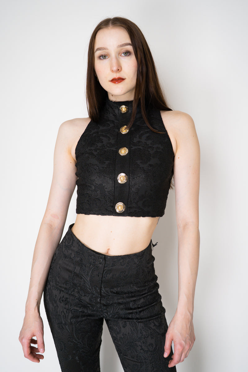 Balmain Cropped Baroque Pattern Halter Top in Black Vancouver. Shop Online or in Store.