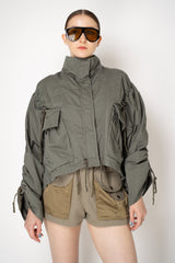 Balmain  Cropped Cotton Gabardine Parka in Olive Green Vancouver. Shop Online or in Store.
