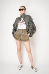 Balmain  Cropped Cotton Gabardine Parka in Olive Green Vancouver. Shop Online or in Store.