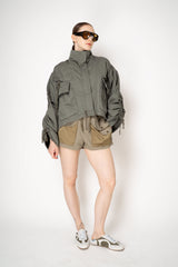 Balmain  Cropped Cotton Gabardine Parka in Olive Green Vancouver. Shop Online or in Store.