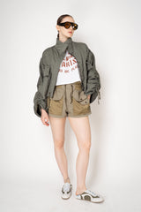 Balmain  Cropped Cotton Gabardine Parka in Olive Green Vancouver. Shop Online or in Store.
