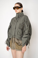 Balmain  Cropped Cotton Gabardine Parka in Olive Green Vancouver. Shop Online or in Store.